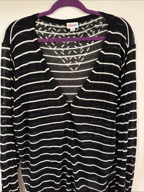 LuLaRoe Black & White Striped Knit Cardigan